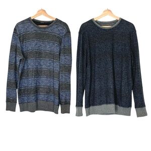 FAHERTY Favorites Icon Reversible Crewneck Sweater Mens Large Blue Gray Stripe